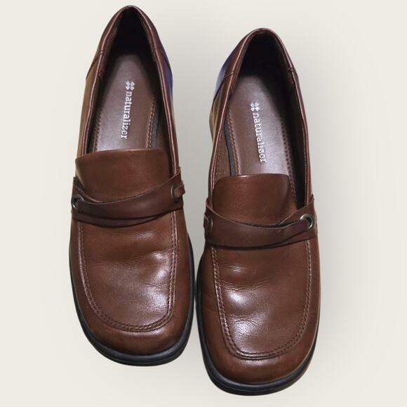 Naturalizer Rouke Brown Leather Loafers Block Heel | Women’s 6M - Picture 1 of 11